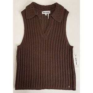 DKNY Jeans Sweater Vest Women’s Large NWT Brown Collared V-Neck Cotton Knit